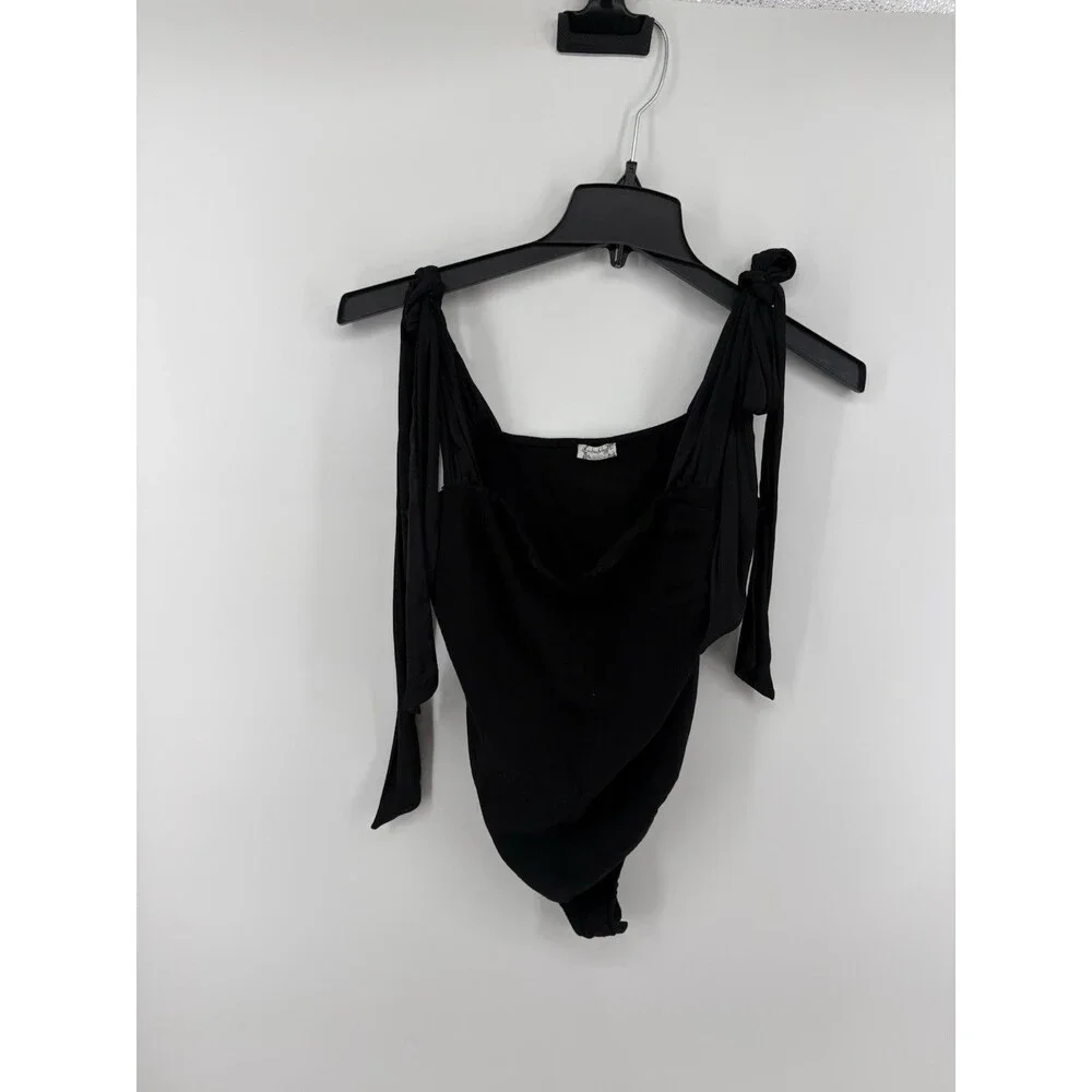 Free People Women's Lola Thong Bodysuit Black XL Adjustable Shoulder Straps